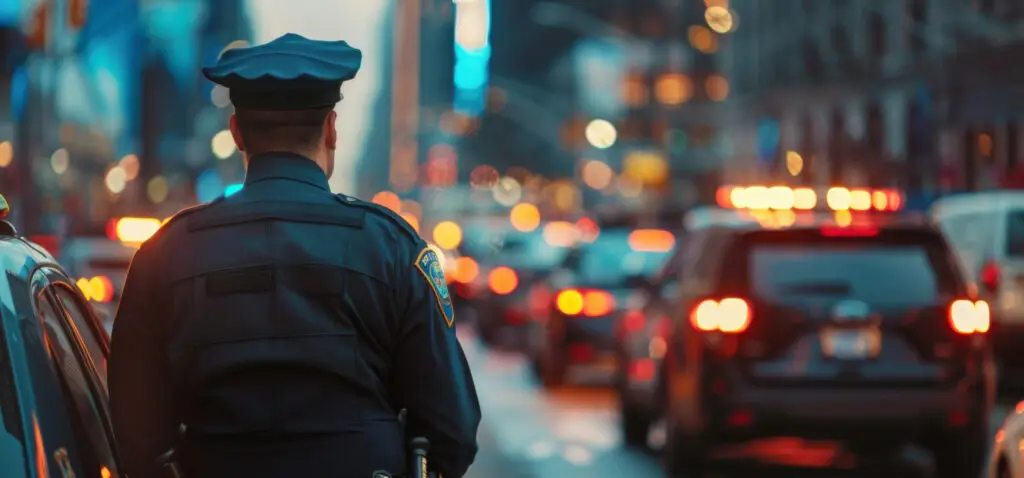 Police looking down the street
